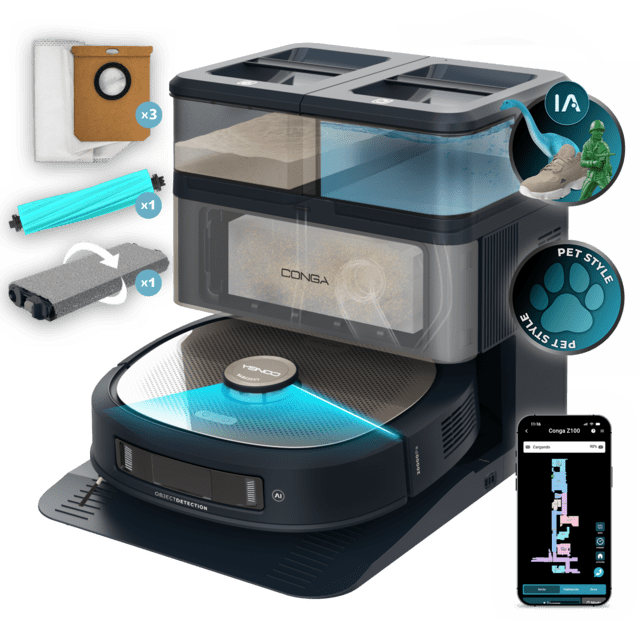 Conga z100 X-Treme robot aspirapolvere lavapavimenti con tecnologia AI LaserEye – elettrodomestico pratico ed efficiente